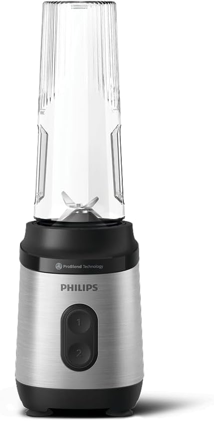 Philips Blend & Go 3000 Series Mini-Smoothie-Mixer – 350 W, 0,6 l Becher, abnehmbares 4-Sterne-Messer, 2 Geschwindigkeiten, spülmaschinenfest, ProBlend-Technologie, kompakt, Silber (HR2671/00)