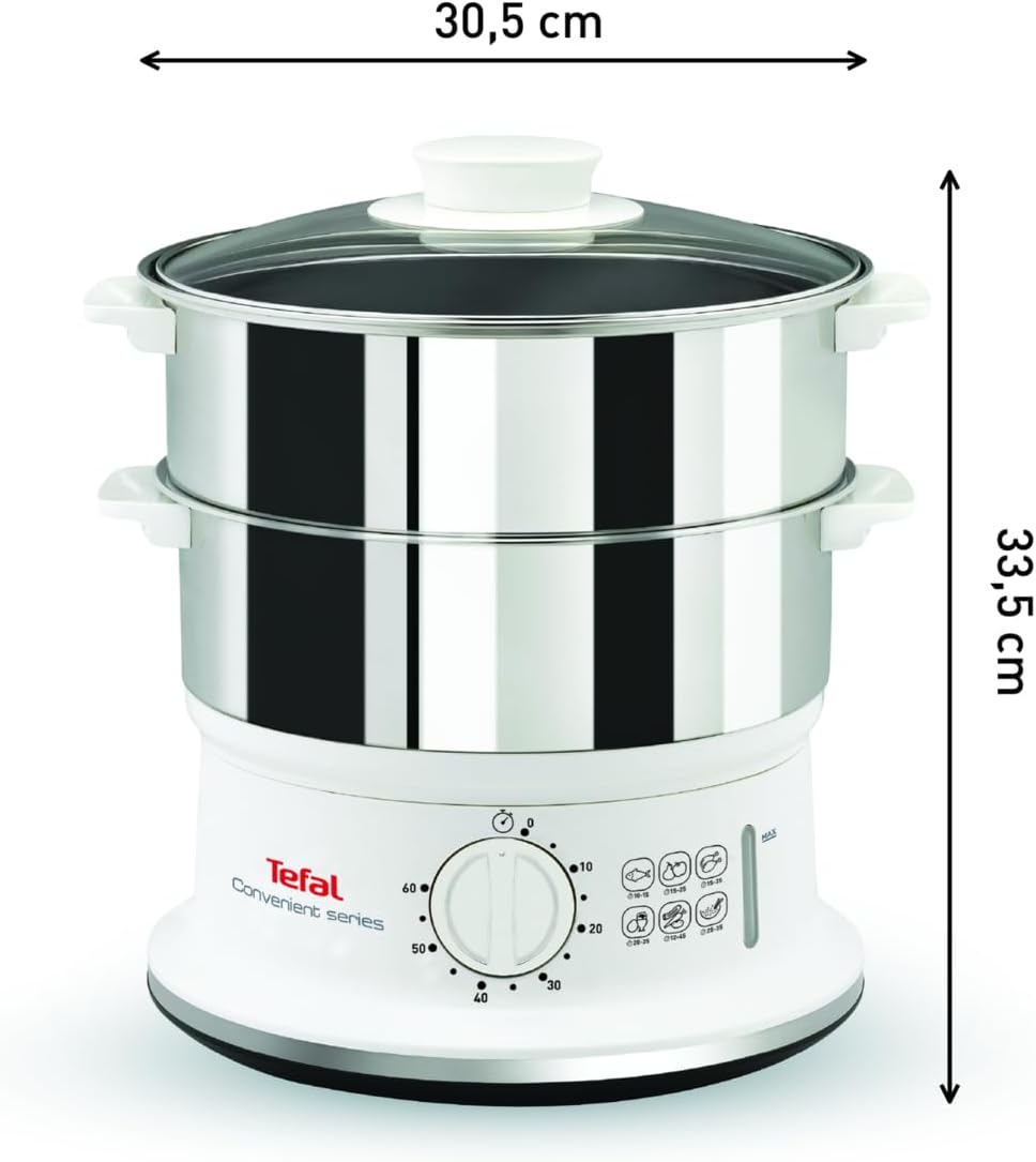 Tefal VC1451 Practical Series Dampfgarer (Volumen: 6 L, Timer, 2 Behälter, Wasserstandsanzeige), Weiß/Edelstahl – Bild 7