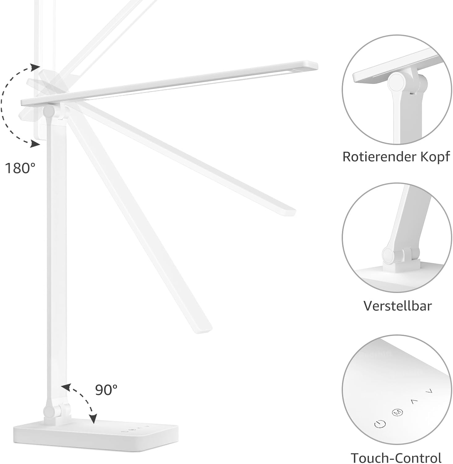 Lepro Schreibtischlampe, LED-Tischlampe, dimmbar, Nachttischlampe, 800 lm, 3 Farben und 5 Helligkeitsstufen, Tageslichtlampe, Augenschutz, Tischlampe, Schreibtischlampe für Kinder, Büro, Weiß – Bild 5