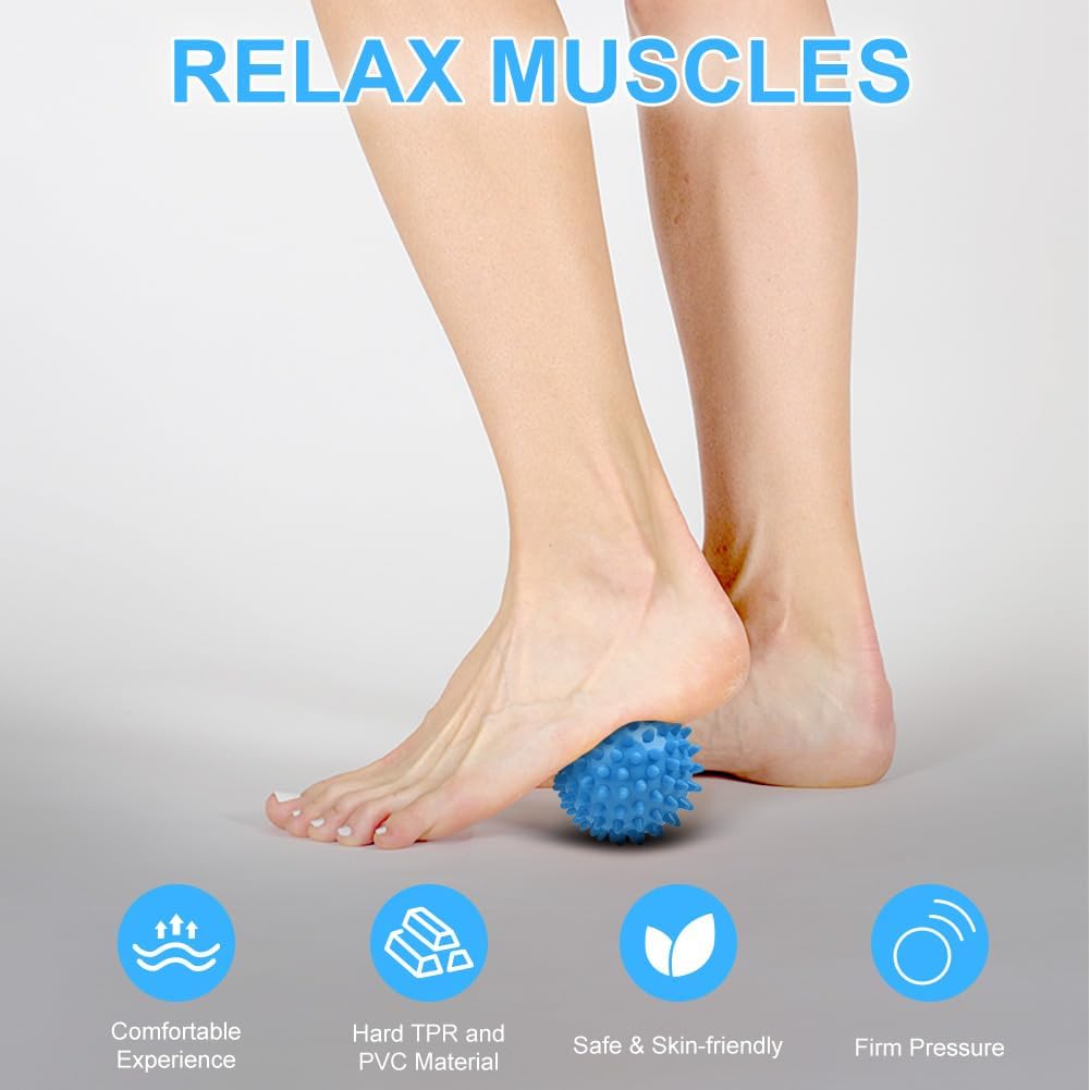 URAQT Faszienball, 2er Set kleine Igelbälle hart, Faszienmassageball mit Noppen, Massagebälle zur Behandlung von Muskelverspannungen, Igelbälle, Massageball für Füße, Rücken, Nacken, Hände (Blau) – Bild 8
