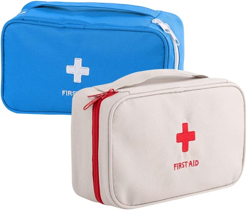2-teiliges Erste-Hilfe-Set, wasserdichtes Erste-Hilfe-Set, tragbarer leerer Erste-Hilfe-Koffer, ideal für Familien, Camping und den Außenbereich (blau, grau)