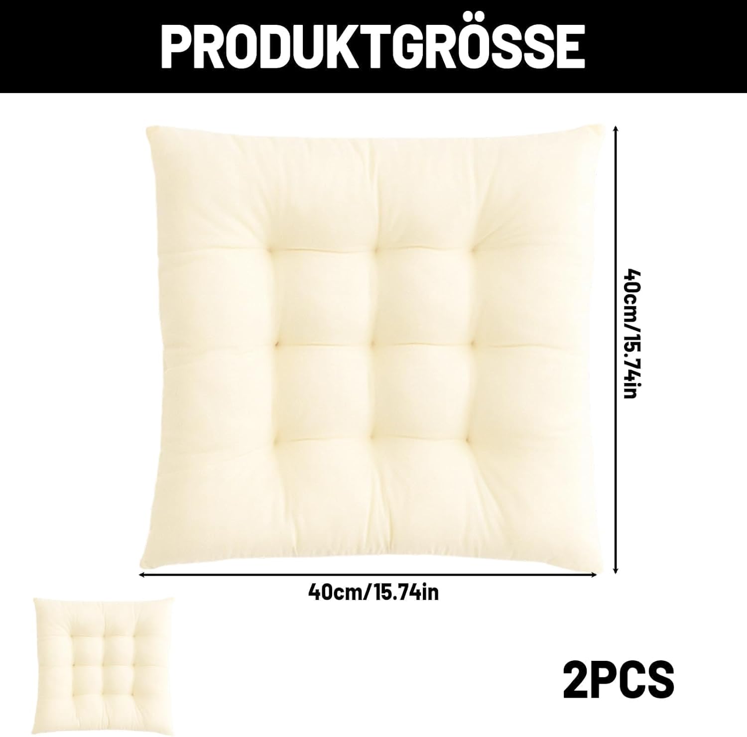 2er-Set Sitzkissen, 40 x 40 cm, Beige, weiche Sitzpolster für drinnen und draußen, waschbare Stuhlkissen für Gartenstühle und Esszimmer – Bild 2