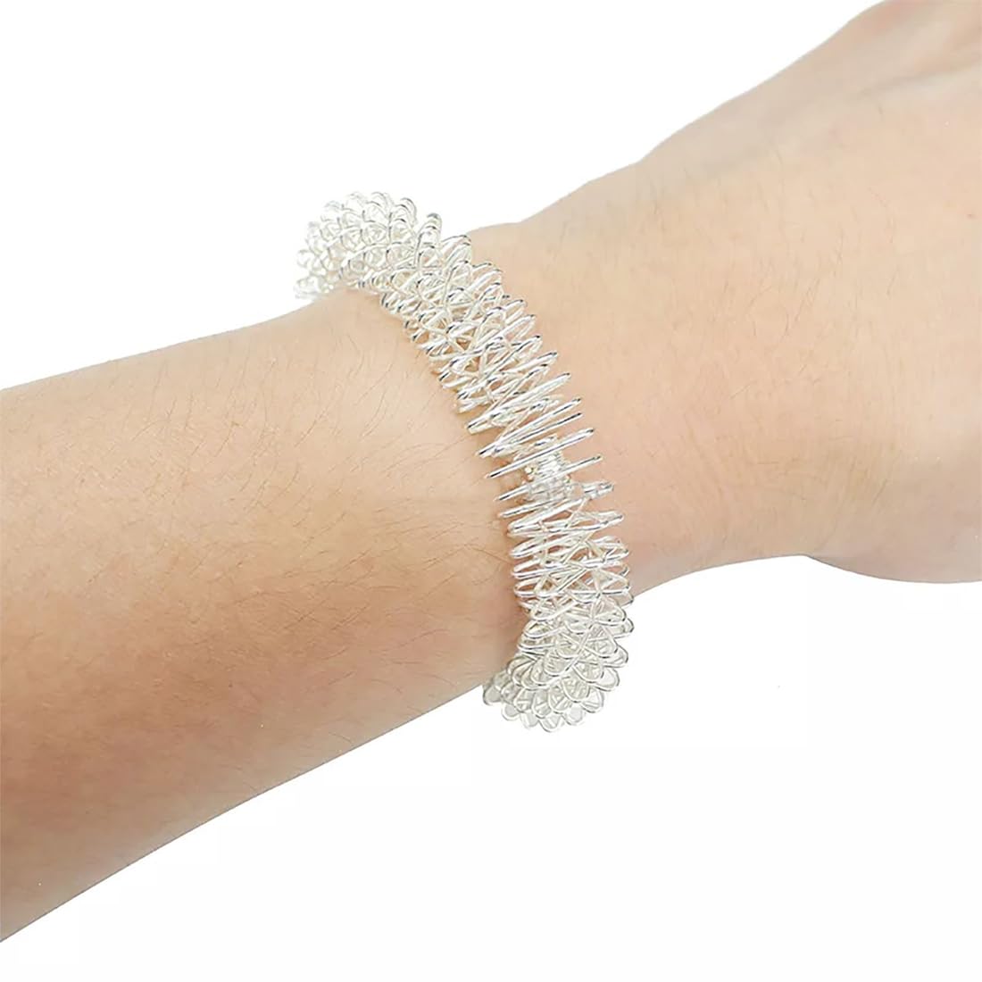 Handgelenk-Massagering, Schmerzlinderung, Akupressur-Armband, Massagegerät-Set, stachelige sensorische Fingerringe (Silber) – Bild 5