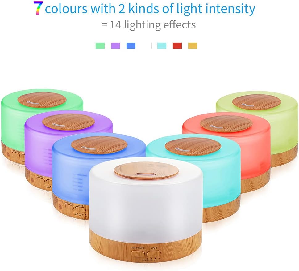 500 ml Aromadiffusor für ätherische Öle, Luftbefeuchter + Timer, Aromatherapie-Öldiffusor, 7 LED-Farben, Fernbedienung, Ultraschall-Diffusor für ätherische Öle, leiser Luftbefeuchter für Schlafzimmer, Yoga, Salon – Bild 2
