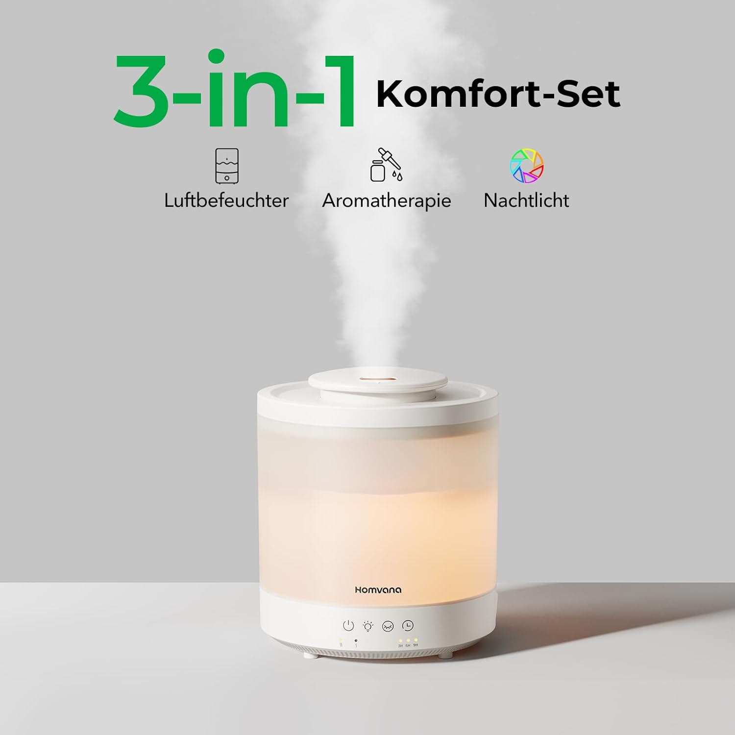 Homvana Schlafzimmer-Luftbefeuchter, 1,5 l Top-Fill-Kühlnebel, kleiner Luftbefeuchter Baby, Aroma-Diffusor, ätherische Öle, Duftöl, Aromatherapie, Ultraschall-Vernebler, Raumduft-LED-Diffusor, BPA-frei – Bild 2