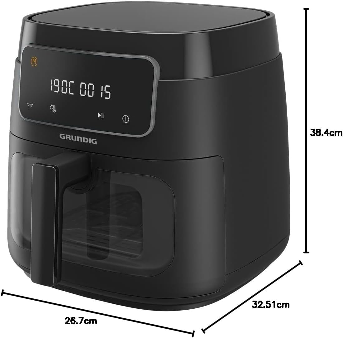 Grundig FRY 7320 Heißluftfritteuse, 7,6 l Fassungsvermögen, 1750 W, Touch-Display, großes Sichtfenster, Temperatur- und Zeiteinstellung, Antihaftbeschichtung, spülmaschinenfester Korb, Schwarz – Bild 10