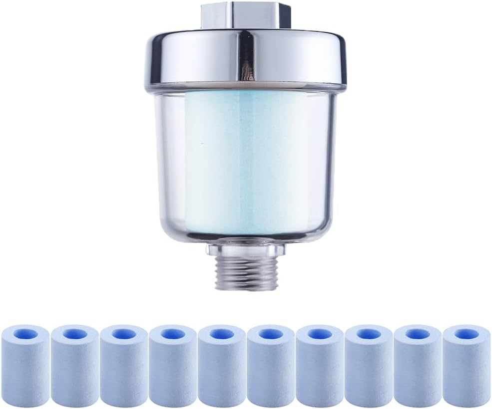 Duschfilter mit 10 austauschbaren Filterelementen, Duschkopf-Kalkfilter, Duschfilter für kalkhaltiges Wasser, reduziert trockene juckende Haut