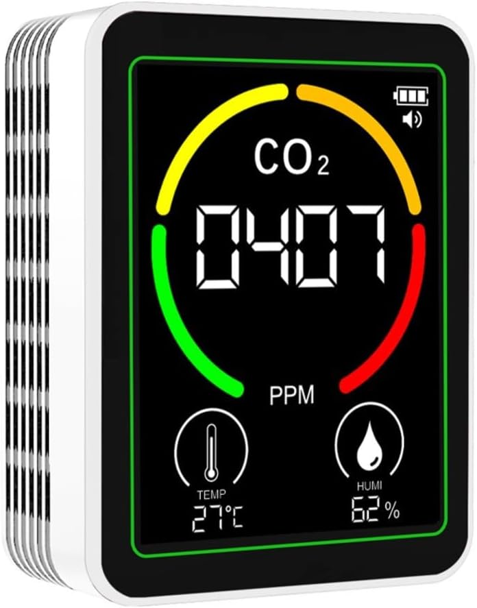 Luftqualitätsmonitor für den Innenbereich, mit Kohlendioxid-Detektor, Temperatur- und Feuchtigkeitssensor, Monitor, für tragbares Büro-Luftqualität, Innenbereich, Weiß – Bild 2