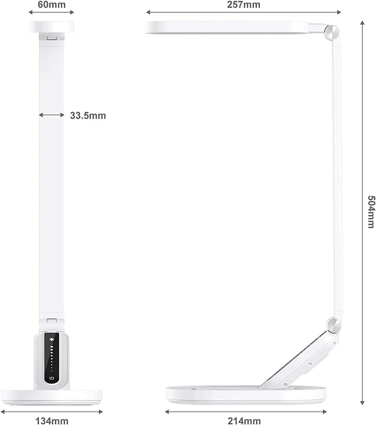 JKSWT Schreibtischlampe, für die Augenpflege, dimmbare Tischlampe mit 5 Farbmodi, 72 LEDs mit USB-Ladeanschluss, Touch-Steuerung und Speicherfunktion, Bürolampe – Bild 6