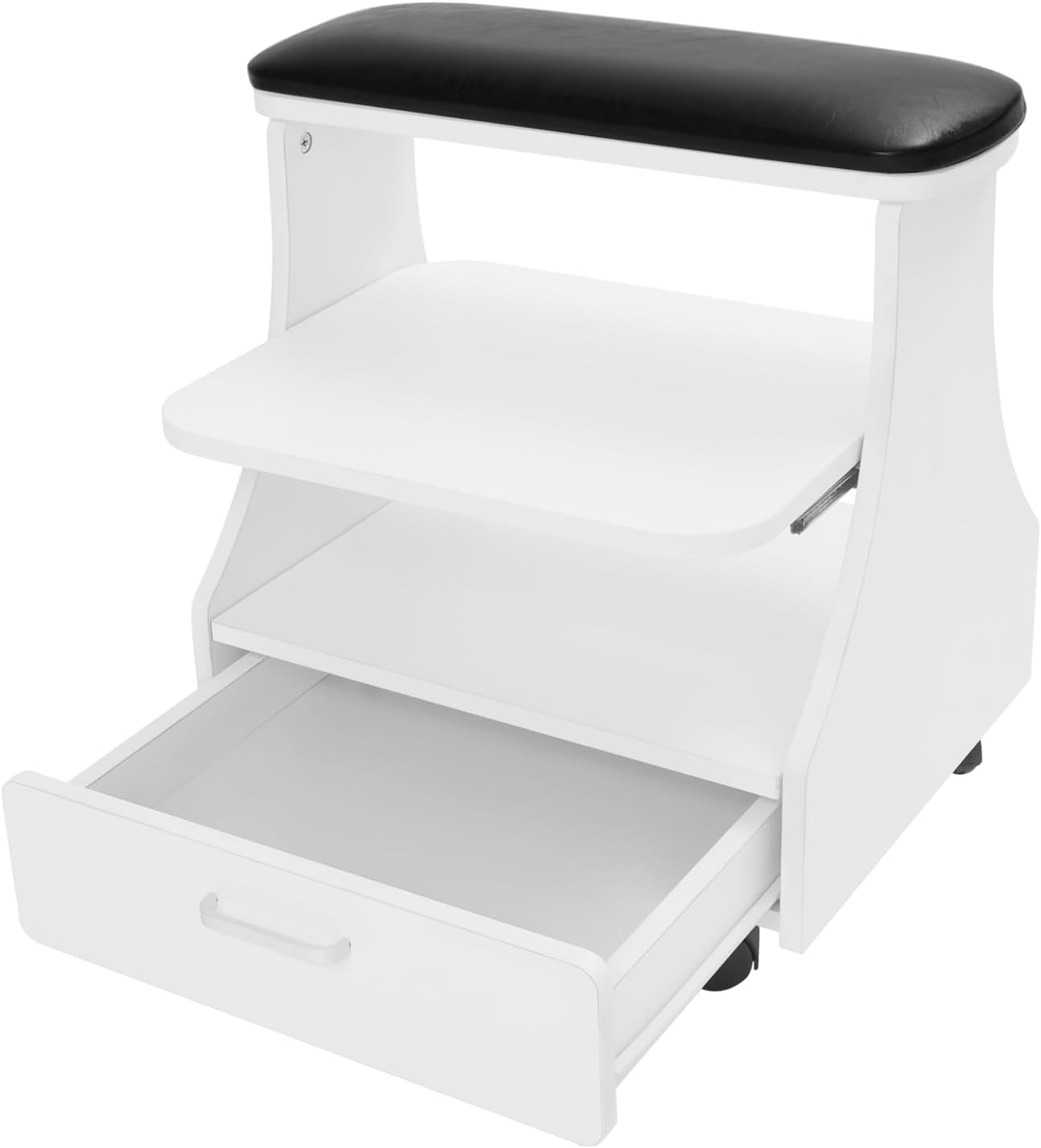 Fußstütze, Pediküre mit Rollen, Fußbadehocker, PU-Leder, verbreiternder Fußhocker, Ständer mit Schubladen, Fußstütze für Nagelstudio, Schönheitssalon, Heimfußpflege (schwarz) – Bild 6