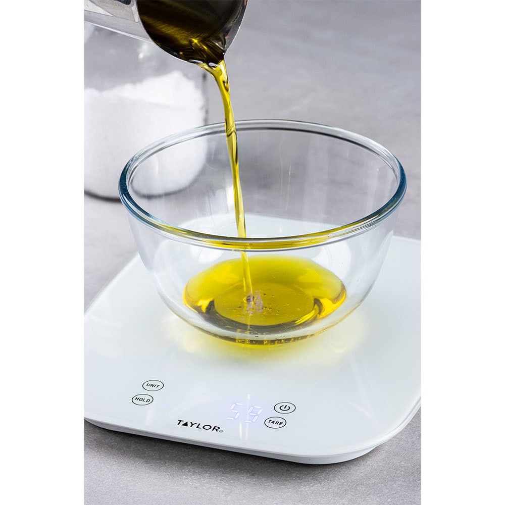 Digitale Küchenwaage Taylor Pro für Lebensmittel, kompakter professioneller Standard mit Präzisionsgenauigkeit, wasserdichtem Design und Tarafunktion, weißes Glas, Wiegekapazität 14 kg / 14 l – Bild 5