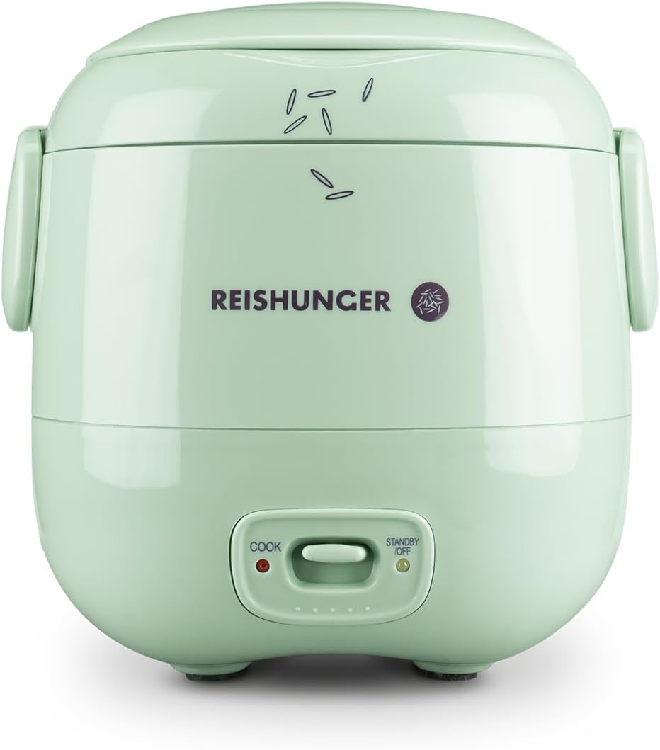 REISHUNGER Mini-Reiskocher, Salbeigrün, 0,3 l, 1-2 Portionen, hochwertige Keramikbeschichtung, Premium-Topf, handliche Größe für kleine Haushalte und unterwegs