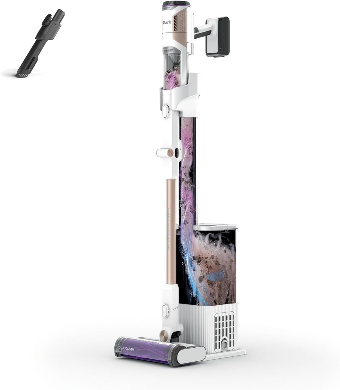 Shark Detect Clean & Empty Akku-Staubsauger, leistungsstarke Saugkraft mit DirtDetect-Technologie, selbstentleerende 2-Liter-Basisstation, 60 Minuten Laufzeit, Anti-Haarwickel, Staubfugendüse, weiß IW3612EU