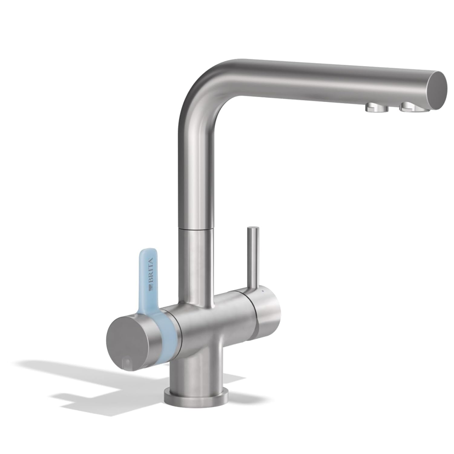 BRITA 3-Wege-Küchenarmatur (Edelstahl, quadratisch) inklusive 1 x BRITA P 1000 Wasserfilter – Küchenarmatur für gefiltertes und ungefiltertes Wasser direkt aus der Leitung