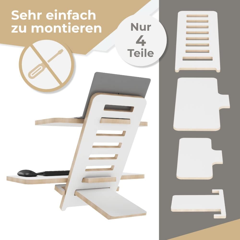 Stehpult-Aufsatz, Stehpult, Holz-Stehpult, Laptop-Ständer, Ständer, Stehtisch-Aufsatz, Rednerpult, Schreibtisch-Aufsatz, Stehpult, höhenverstellbar, hergestellt in der EU (weiß) – Bild 3