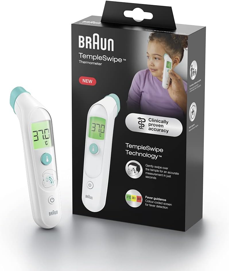 Braun Sensian Swipe 5 Schläfenthermometer, TempleSwipe-Technologie, farbcodierte Digitalanzeige, geeignet für Babys und Kinder, 3-Sekunden-Ergebnisse, die Marke Nr. 1 bei Ärzten (1), BST200