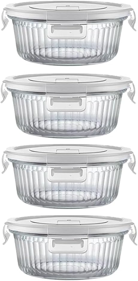 H.JSS WDJS 4 Stück kleine runde Meal-Prep-Boxen aus Glas, runde Glasbehälter mit Deckel, BPA-frei, kleine Meal-Prep-Gläser für Mikrowelle, Gefrierschrank und Spülmaschine, ideal für Suppe, Mittagessen (weiß-370 ml)