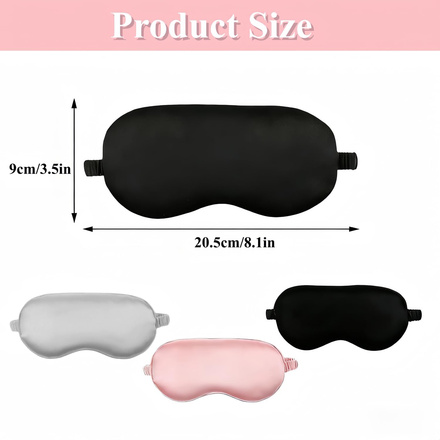 Alfven Schlafmaske, 3 Stück Seidenschlafmasken, hautfreundliche Schlafmaske, lichtblockierende Schlafmaske mit verstellbarem Riemen für Druckentlastung und tiefen Schlaf (Schwarz, Rosa, Grau) – Bild 2