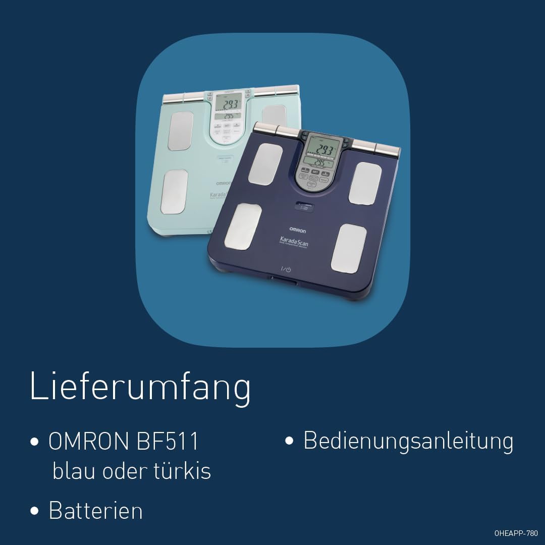 OMRON BF511 Klinisch validierter Ganzkörper-Analysemonitor mit 8 hochpräzisen Sensoren zur Hand-zu-Fuß-Messung – Türkis – Bild 6