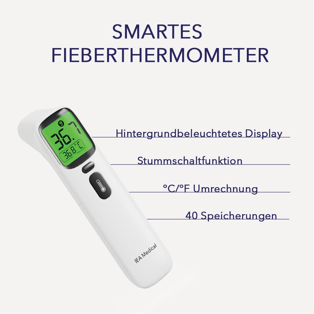 IEA Medical Digitales Infrarot-Fieberthermometer für Babys, Kinder & Erwachsene, Thermometer zur Fiebermessung mit Fieberalarm, Stirnthermometer berührungslos, Fiebermessgerät – Bild 6