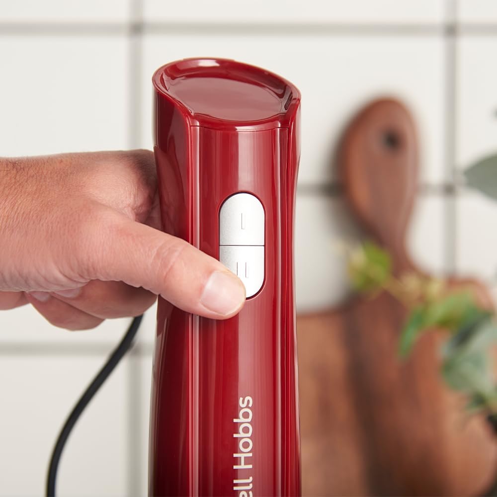 Russell Hobbs Desire Red 27142-56 Stabmixer (3-in-1: Mixer, Schneebesen & Zerkleinerer/Püreestab) (600 ml Rührbecher, spülmaschinenfestes Zubehör, Edelstahlmesser, für Smoothies, Suppen, Saucen & Dips) – Bild 5