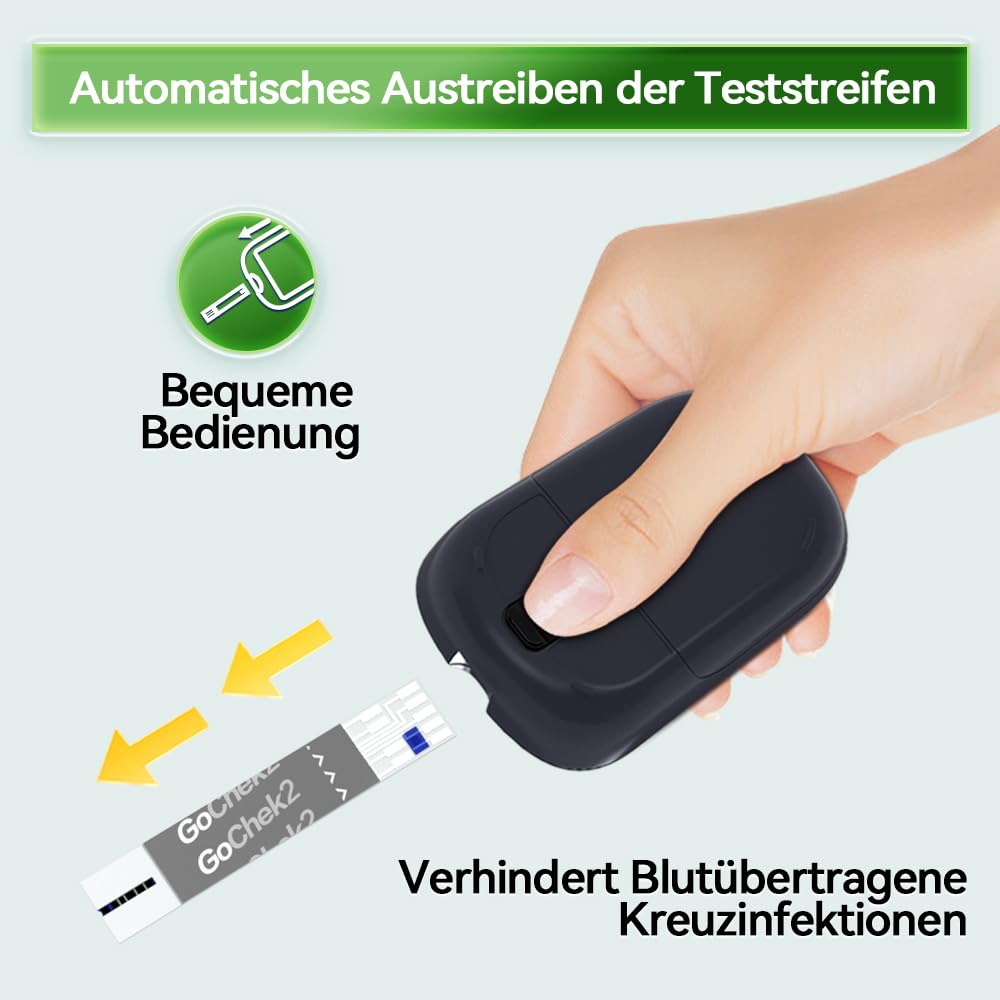 MicroTech Blutzuckermessgerät-Set mit 10 Teststreifen und Lanzetten, ohne Codierung, 500 Speicher, breiterer HKT für die Familie (mmol) – Bild 9