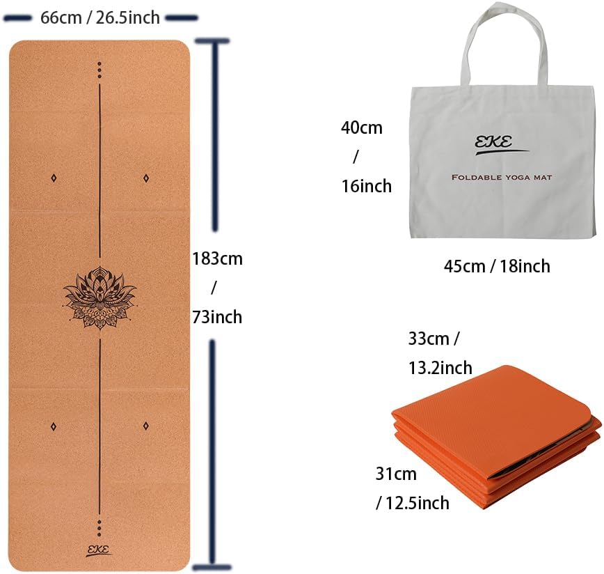 EKE faltbare Yogamatte, faltbar, für Reisen, leicht und tragbar, ideal für Yoga, Pilates, Fitness, Sport, Training, inklusive Tragetasche aus Segeltuch – Bild 2