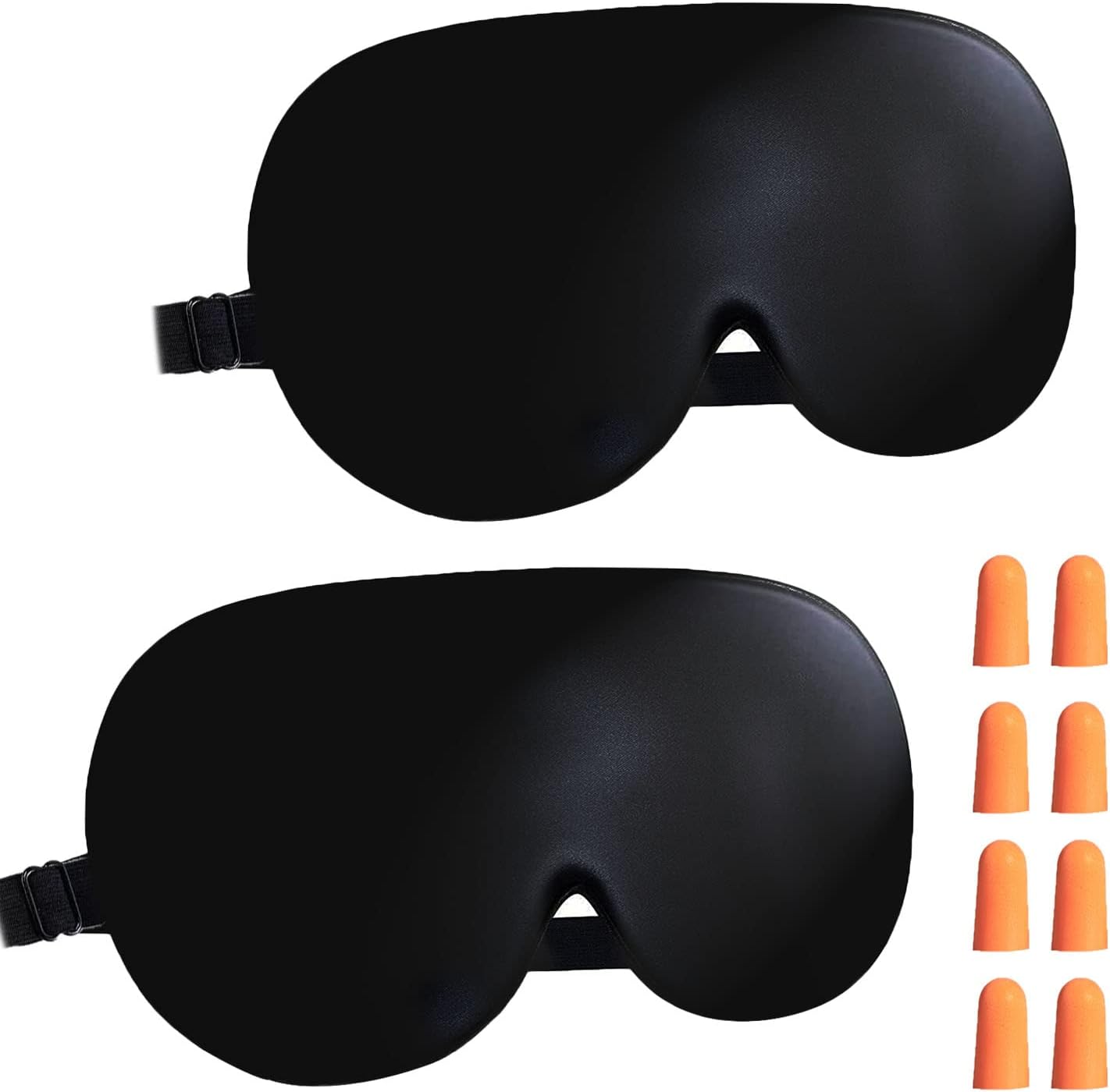 Schlafmaske aus Seide, Augenmaske, 2 Stück, 100 % hautfreundliche Schlafmaske aus Seide für Damen und Herren mit verstellbarem Gummiband und Ohrstöpseln, Nachtmaske, ideal zum Schlafen zu Hause und auf Reisen