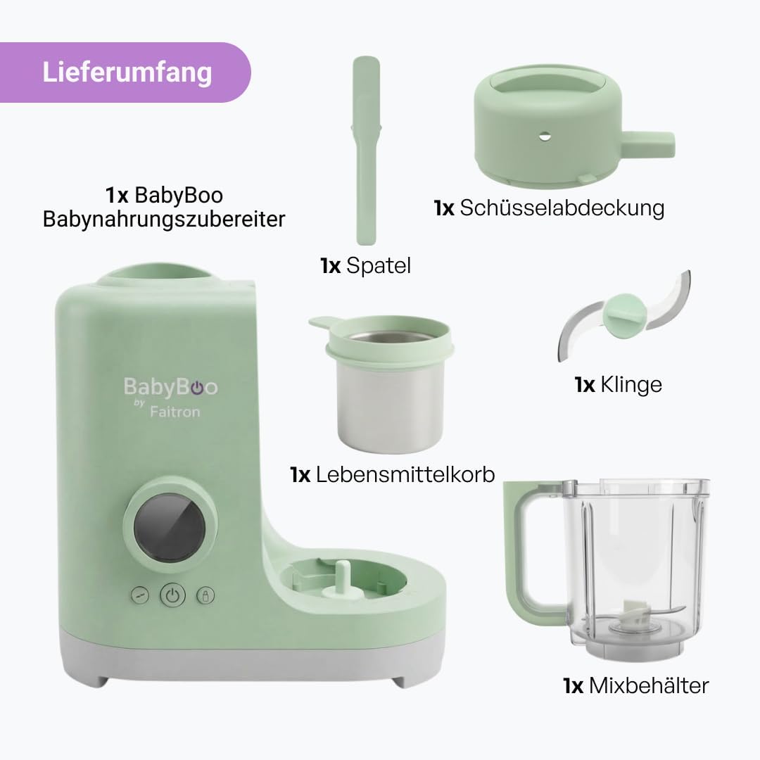BabyBoo Babynahrungszubereiter 7-in-1, Dampfgarer & Mixer für Babynahrung, 300 W, Sterilisieren, Erhitzen & Auftauen, Edelstahlkorb, Tritan-Behälter, Digitalanzeige, Babynahrungszubereiter – Bild 8