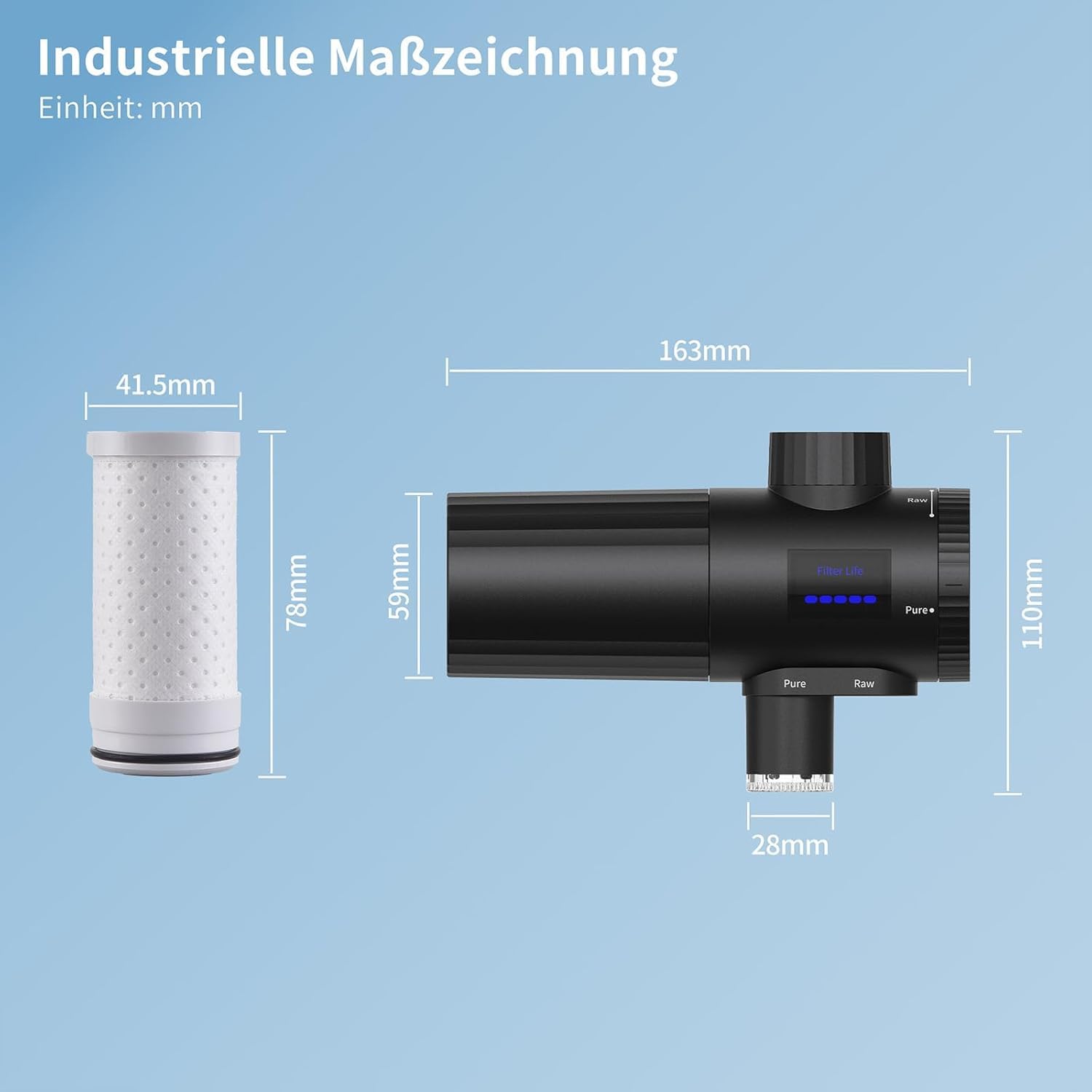 HOMELODY Wasserfilter Trinkwasser für Küche, entfernt Chlor, Schwermetalle & Kalk, verbessert den Geschmack, 12x Adapter, Blaulicht & 1 Filter enthalten, Wasserfilter Wasserhahn 3.0 mit LED-Anzeige – Bild 9