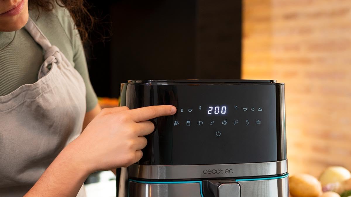 Cecotec Heißluftfritteuse 5,5 l Cecofry Full InoxBlack Pro 5500. 1700 W, ölfreie Fritteuse, Diät und Digital, Touchpad, Edelstahl-Finish, PerfectCook-Technologie, Thermostat, 8 Modi – Bild 8