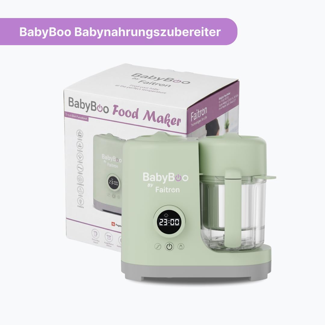 BabyBoo Babynahrungszubereiter 7-in-1, Dampfgarer & Mixer für Babynahrung, 300 W, Sterilisieren, Erhitzen & Auftauen, Edelstahlkorb, Tritan-Behälter, Digitalanzeige, Babynahrungszubereiter – Bild 2