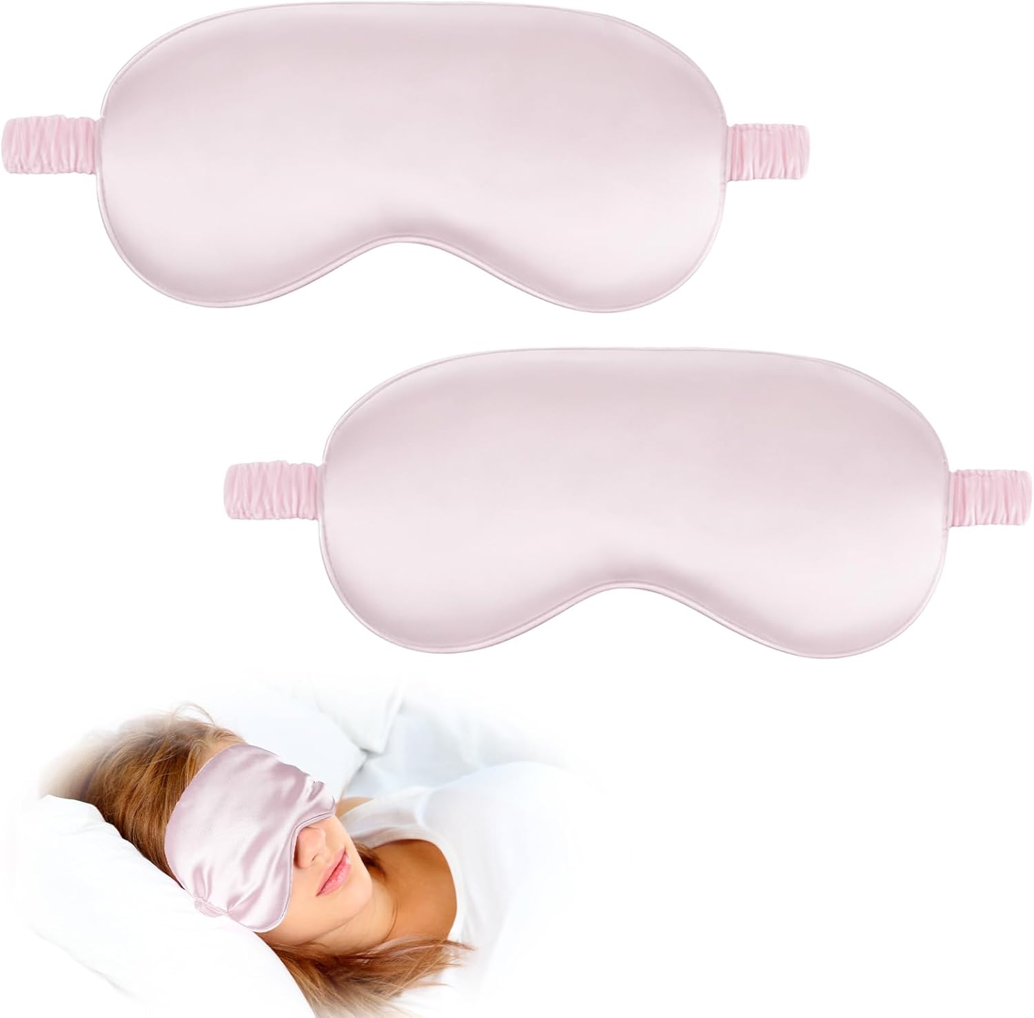 2 Stück Schlafmasken für Männer und Frauen, Seiden-Augenmaske, Seitenschläfer, weiche Seiden-Schlafmaske, lichtblockierende Schlafmaske mit verstellbarem Gummiband, bequeme Nachtschlafmaske für Reisen, Nickerchen