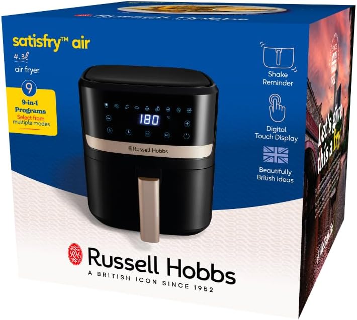 Russell Hobbs SatisFry 27610-56 Heißluftfritteuse L, 4,3 l, Rapid AirFryer (sehr kleines Gehäuse, sehr leise, 9 Programme), spülmaschinenfest, Fritteuse ohne Öl, Touchscreen, Grillen, Backen, Braten usw – Bild 15