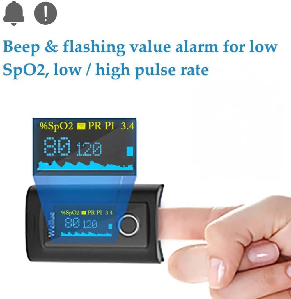 ViATOM Pulsoximeter, Sauerstoffsättigungsmessgerät, Finger mit Alarm, Blutsauerstoffmessgerät, Finger für Sp-O2 und Herzfrequenzmesser, Tragetasche und Umhängeband – Bild 4