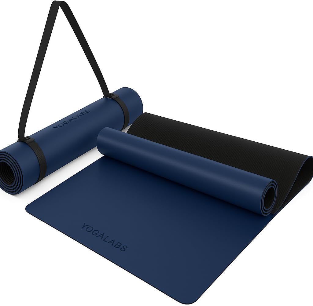 Premium Yogamatte Studio 185 x 68 x 0,4 cm (extra groß) inklusive Gurt aus Öko-PU und Naturkautschuk – rutschfeste Beschichtung, Gymnastik- & Pilatesmatte, 100 % nachhaltig, schadstofffrei