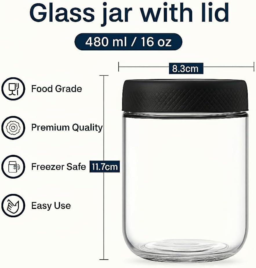 4 Stück Overnight Oats Gläser, Einmachgläser mit Schraubdeckel, luftdichte Meal Prep Gläser, Overnight Oats Gläser, luftdicht, für Overnight Oats, Müsli, Joghurt, Chia Pudding (480 ml) – Bild 2