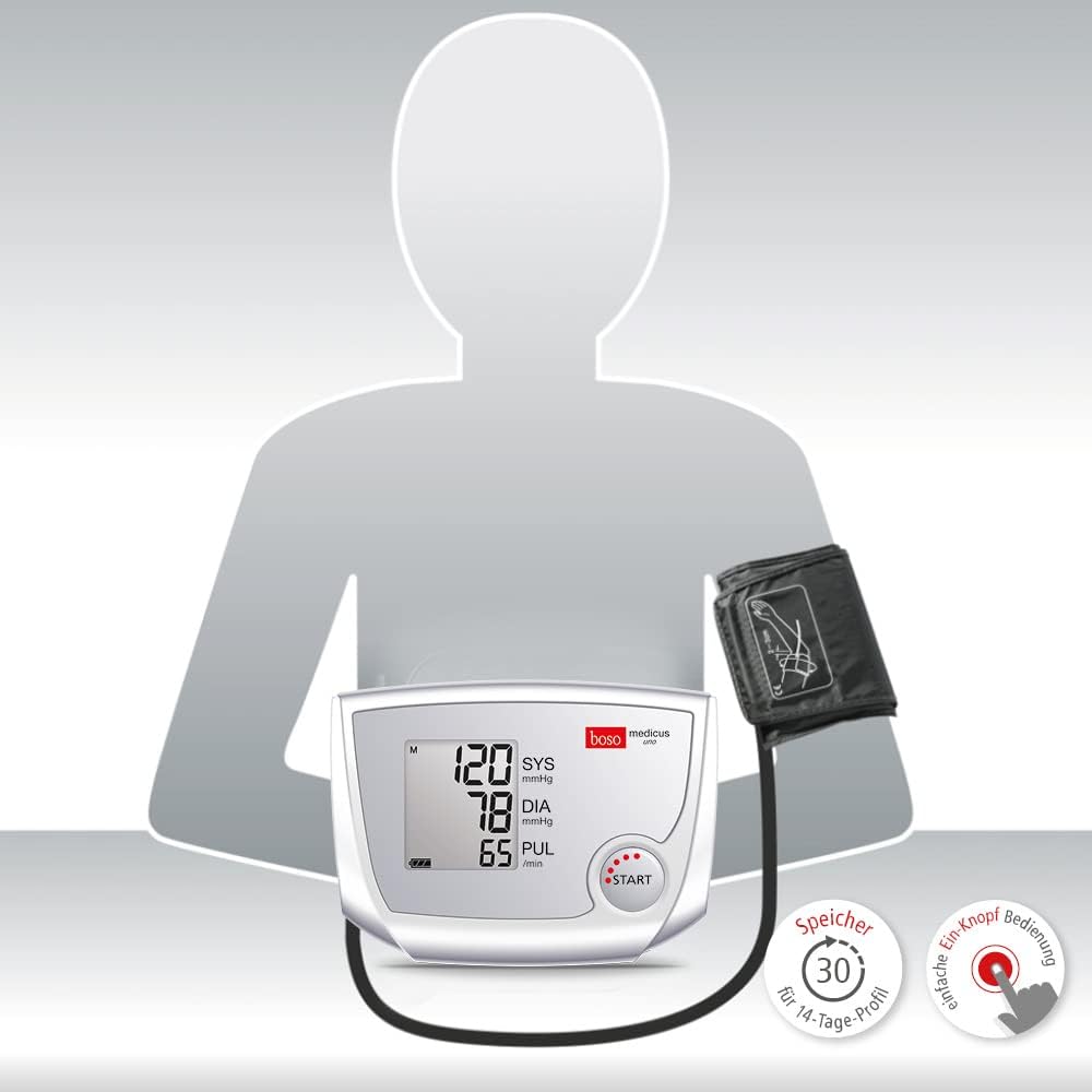 boso medicus uno / Oberarm-Blutdruckmessgerät mit Ein-Knopf-Bedienung, großem Display und Arrhythmieerkennung / inkl. Manschette (22–32 cm) – Bild 10