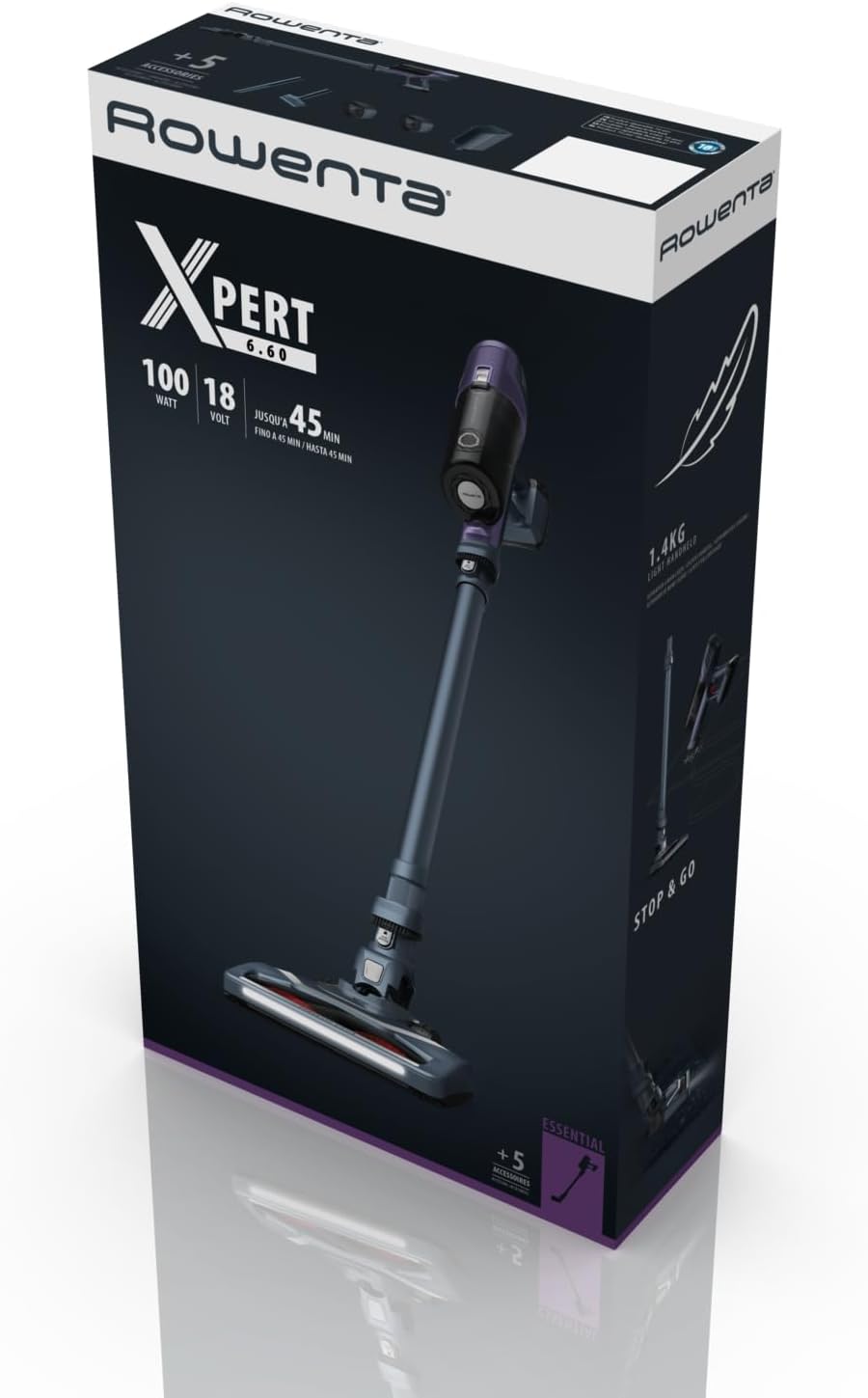Rowenta X-Pert 6.60 Essential Akku-Staubsauger, 100 W Leistung, 45 Minuten Laufzeit, kabellos und beutellos, LED-Bürstenkopf, abnehmbarer Akku, inklusive Fugendüse und Wandhalterung, Lila/Schwarz, RH6838 – Bild 11