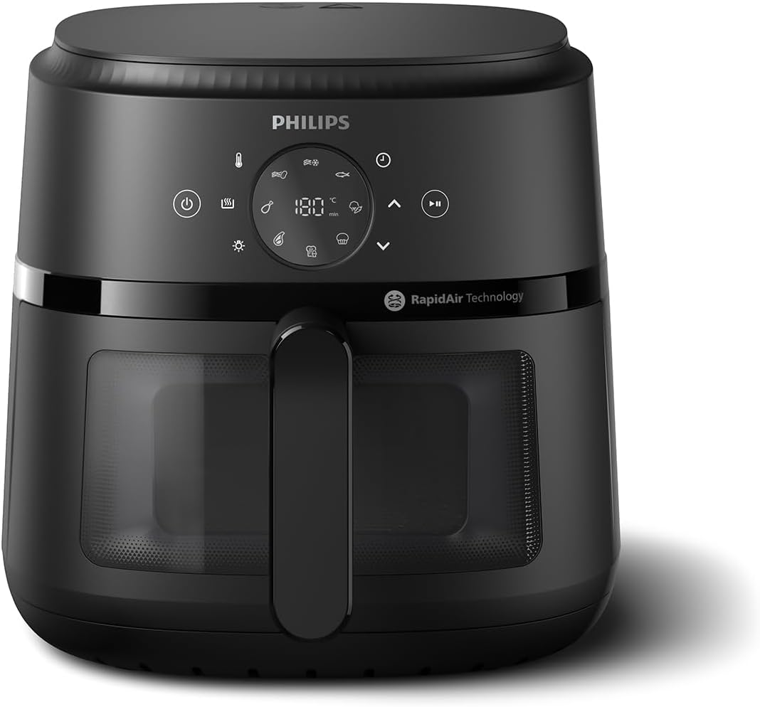 Philips Airfryer 2000-Serie – Standard-Heißluftfritteuse mit 6,2 l Fassungsvermögen, Sichtfenster, RapidAir-Technologie, 90 % weniger Fett, leicht zu reinigen, Touchscreen, energie- und platzsparend (NA230/00)
