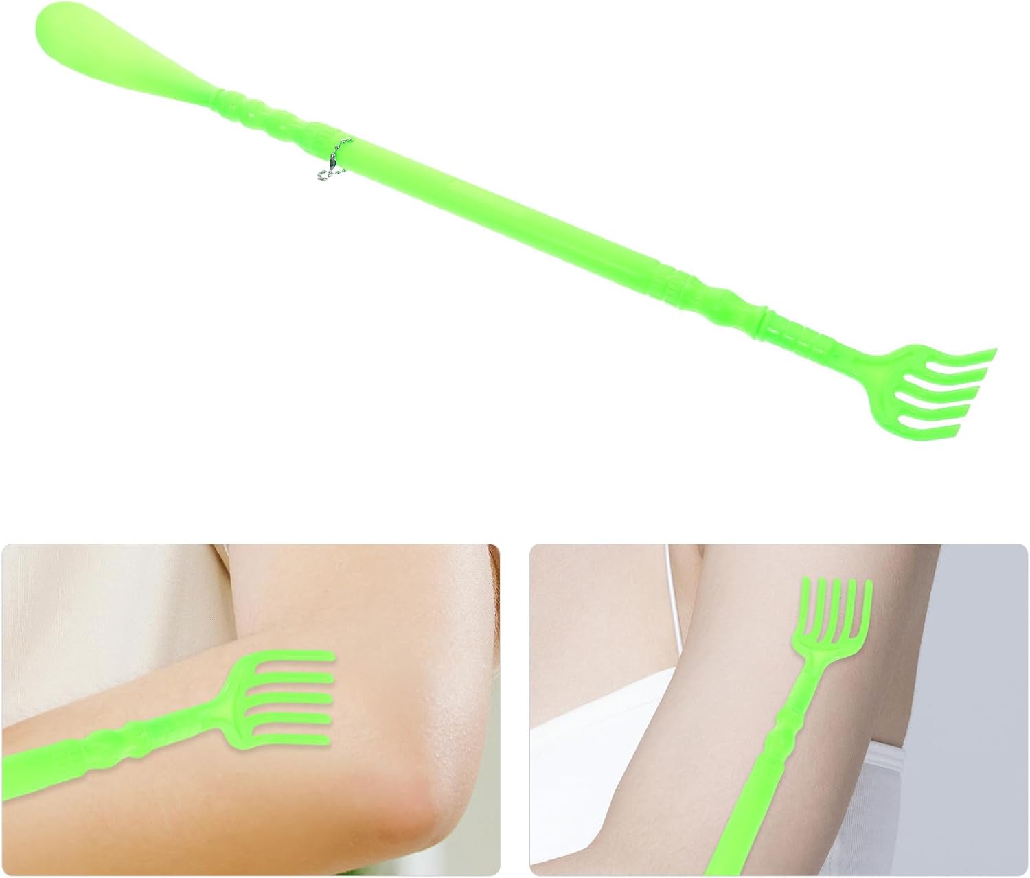 Massage Schuhanzieher und Rückenkratzer Ausziehbar Manueller Körperkratzer mit Massagefunktion Grünes Kunststoff Material Praktisches Wellness und Entspannungsgerät für – Bild 9