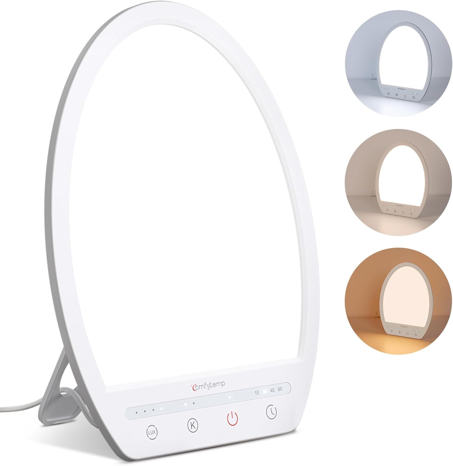 Comfytemp Tageslichtlampe für Schreibtisch, 16.000 Lux, Sonnenlichtlampe, UV-freie Lichttherapie, 19 x 24 cm, Simulation von Tageslicht zur Verbesserung der Schlafstimmung, Konzentration mit Memory-Funktion