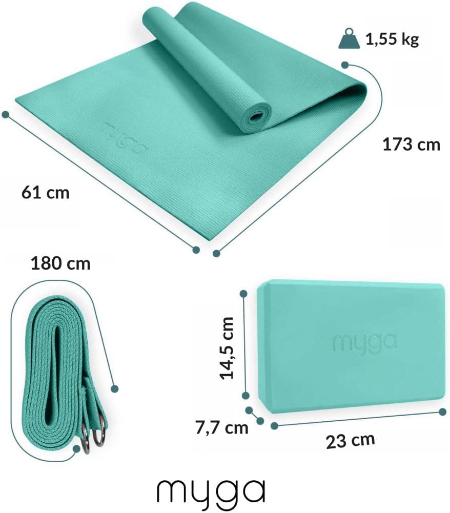 Myga Yoga-Starter-Set – Yogamatte, Yoga-Blockstein und Metall-D-Ring-Yoga-Gurt – Starter-Set für Anfänger, ideal für Pilates, Yoga, Stretching, Gesundheit und Fitness – Bild 8