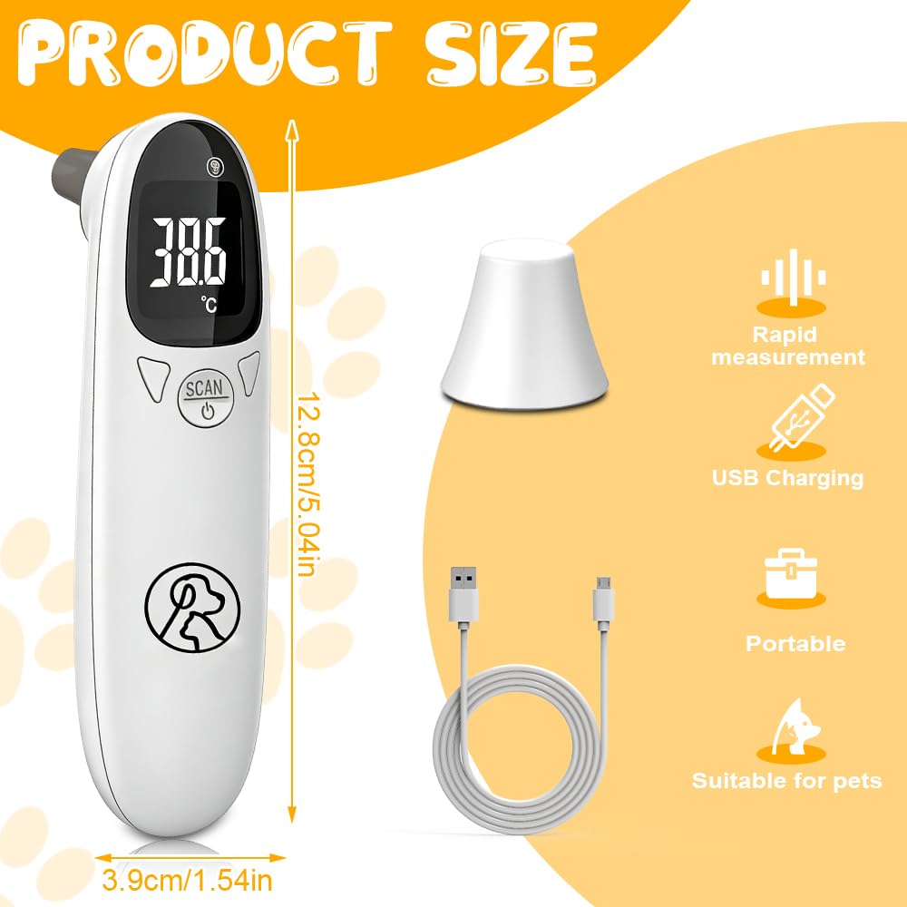 Ohrthermometer für Hunde, Fieberthermometer Katze mit LED-Anzeige, 1 Fieberthermometer Pferd, Hundefieberthermometer, Thermometer für Hunde, Katzen, Kühe, Ferd und Tiere – Bild 2