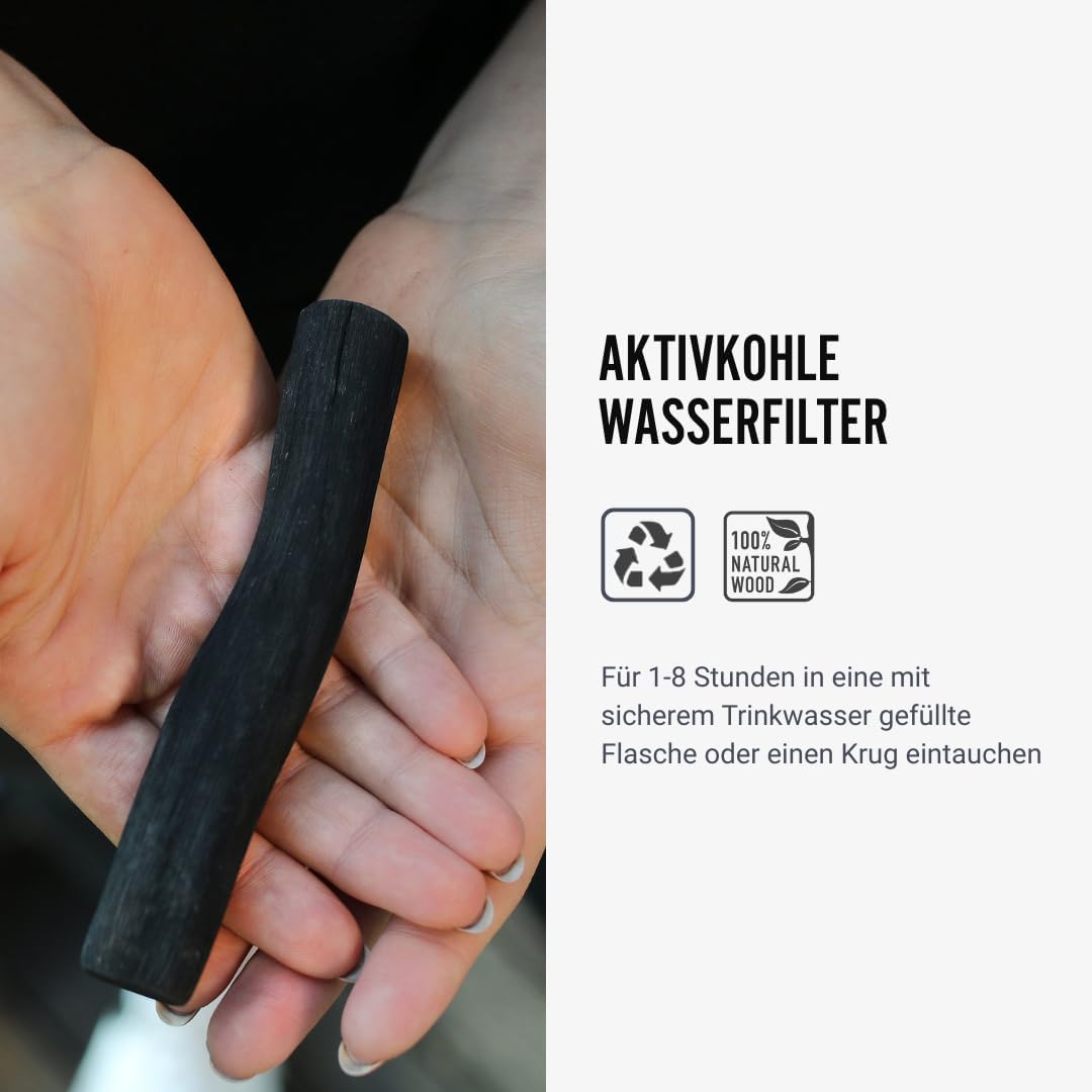 Black+Blum Kohle-Wasserfilterstäbchen | Aktivkohlefilter-Hydratation nach alter japanischer Tradition, 4 Stück, Haltbarkeit je 6 Monate, Holzschwarz – Bild 3