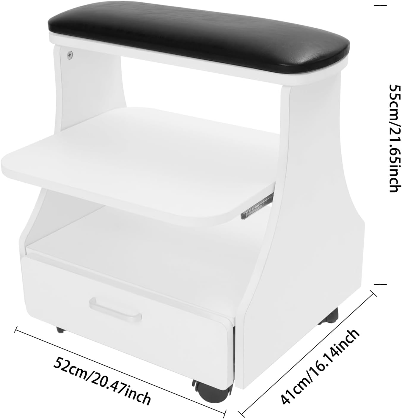 Fußstütze, Pediküre mit Rollen, Fußbadehocker, PU-Leder, verbreiternder Fußhocker, Ständer mit Schubladen, Fußstütze für Nagelstudio, Schönheitssalon, Heimfußpflege (schwarz) – Bild 9