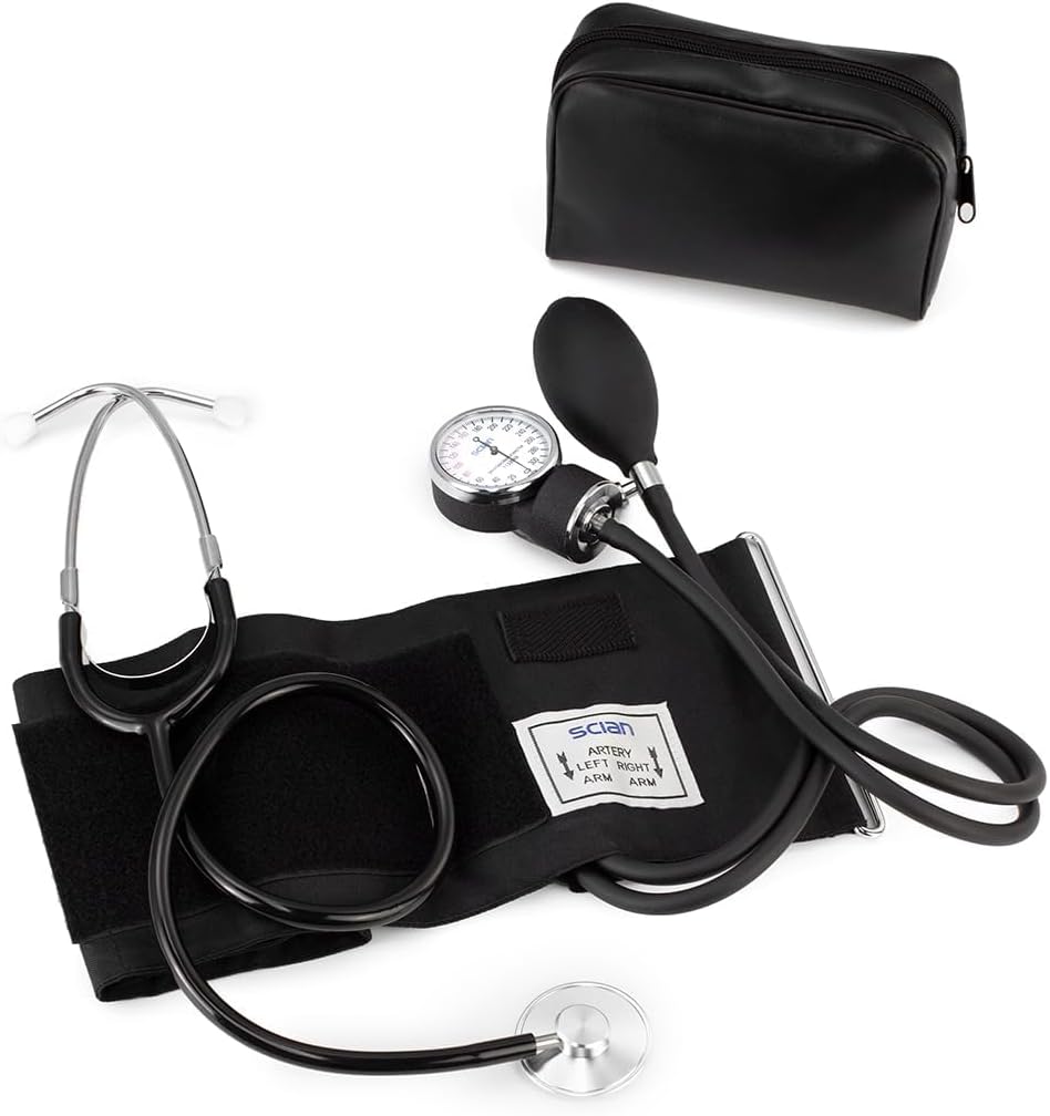Scian Manuelles Blutdruckmessgerät, manuelle Arm-Blutdruckmanschette mit Stethoskop (Black-BK2)