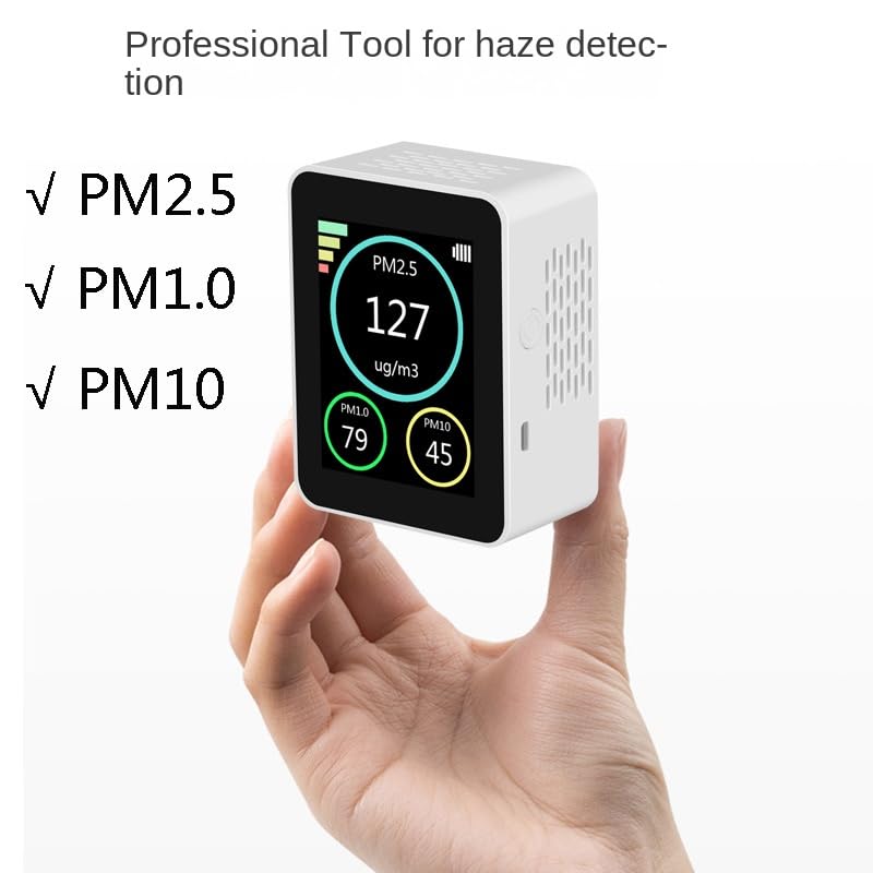 Luftqualitätsmessgerät, Luftqualitätsdetektor, PM2,5, Dunstpartikelmonitor, Konzentrationsstaubpartikelerkennung, PM2,5 PM1,0 PM10 Druckluftwerkzeug für Zuhause, Küche, Büro, Auto (weiß) – Bild 2