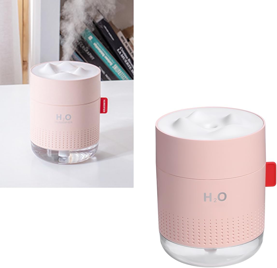 USB wiederaufladbarer Mini-Luftbefeuchter mit LCD-Stimmungsbeleuchtung, 500 ml, tragbarer Luftbefeuchter für Schlafzimmer, Büro, Pflanzen, 12 Stunden Laufzeit, leiser Nebel (Pink) – Bild 4