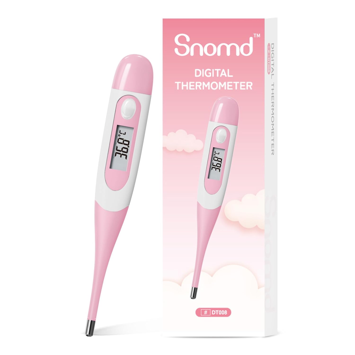 Snomd Digitales Fieberthermometer für Erwachsene und Kinder, medizinisches Thermometer mit Fieberalarm und flexibler Spitze